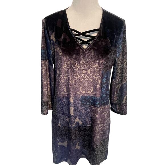 Chicos Midnight Paisley Patchwork Tunic Size 0 (Womens Small) Velour Top - Picture 2 of 10